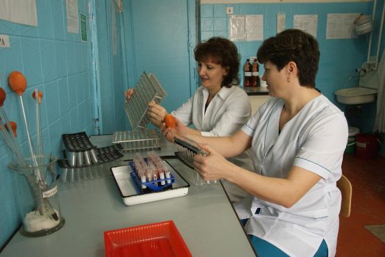 Елена Владимировна Сыроватко и Наталия Владимировна Гедуадже  проводят исследование на бруцеллез